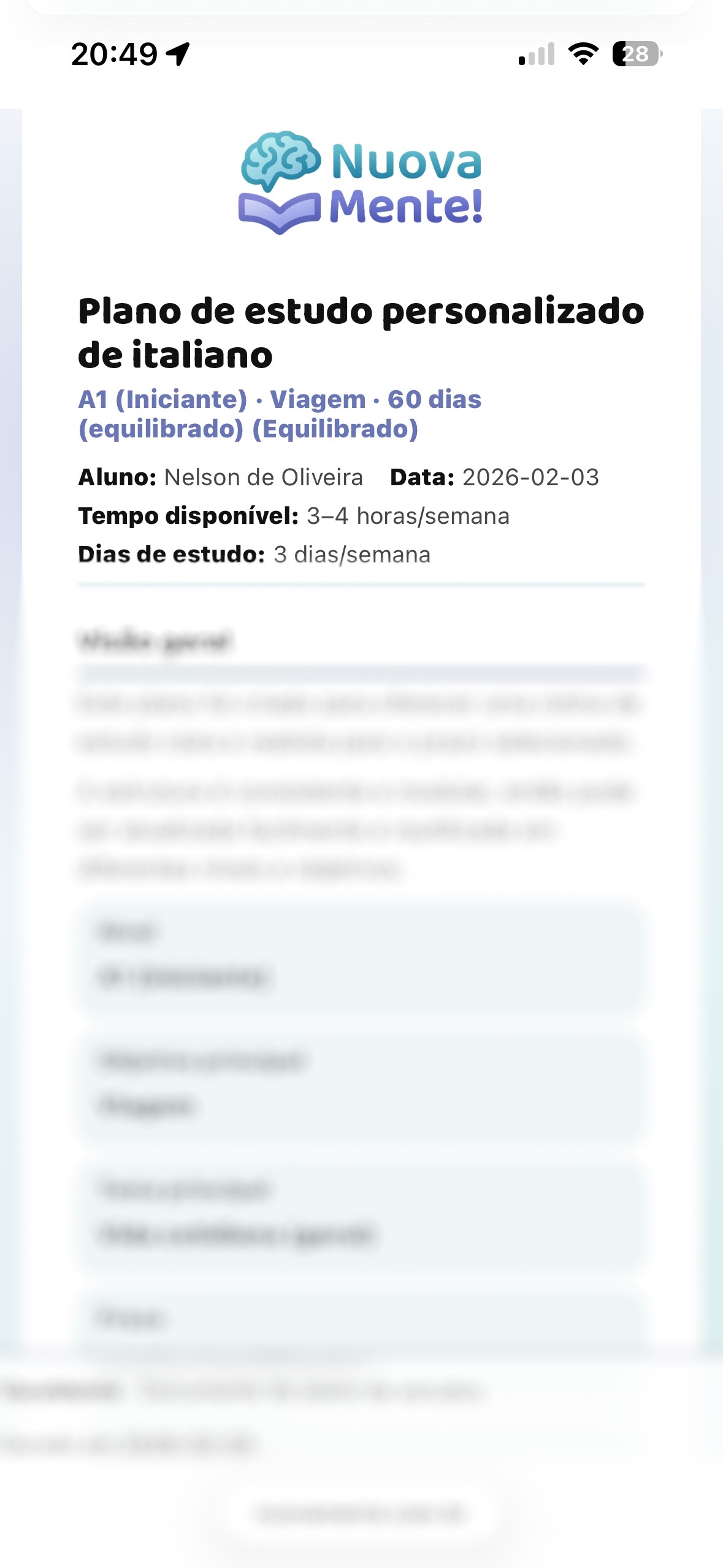 Immediate correction screen